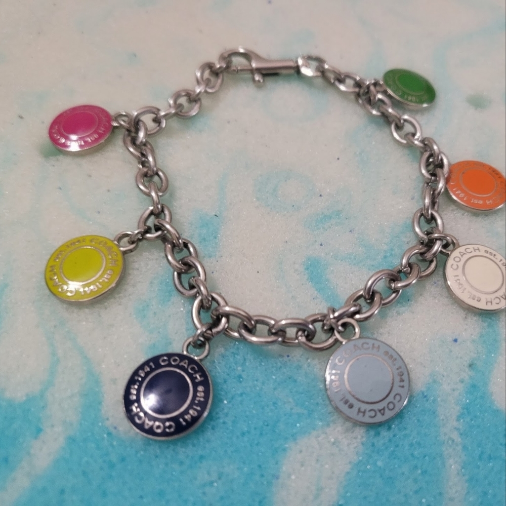 Coach silver dangle bracelet multicolor
